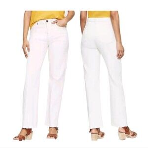 NEW LOFT White High Waisted Relaxed Straight Leg Raw Hem size 10/30